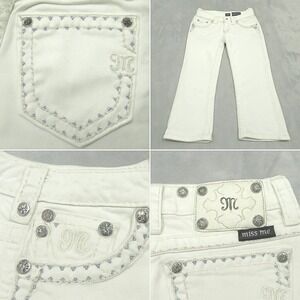 Miss Me Jean Women 24 White Cuffed Capri Embellished Low Rise 27x20 Thick Stitch
